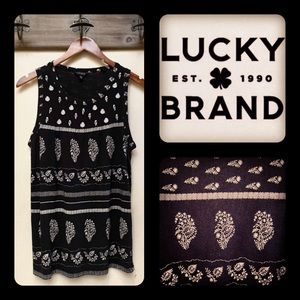 🪶3/$20 LUCKY BRAND Black & White Bandana Patterned CrewNeck Tank-XS